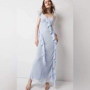 🆕 White House Black Market Light Blue Ruffle-Trim Slip Dress size small